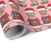 Aangepaste gezichtsfoto Elf Christmas Funny Trump  Cadeaupapier (Rol Hoek)