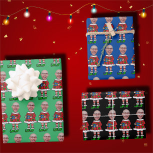 Aangepaste gezichtsfoto Elf Kerstmis gepersonalise Inpakpapier Vel