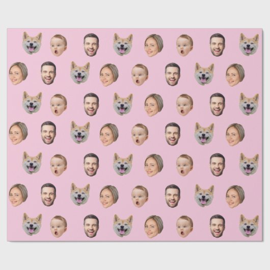 Aangepaste Gezichtsfoto Familie Gift, 4 Foto's Gez Cadeaupapier (Vlak)