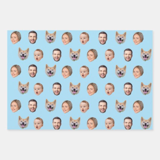 Aangepaste Gezichtsfoto Familie Gift, 4 Foto's Gez Inpakpapier Vel (Voorkant 3)