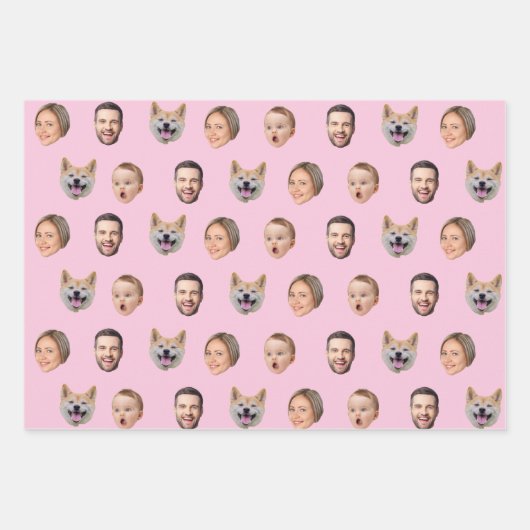 Aangepaste Gezichtsfoto Familie Gift, 4 Foto's Gez Inpakpapier Vel (Voorkant)