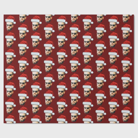 Aangepaste Gezichtsfoto Kerstman Hoed Kerstmis Cadeaupapier (Vlak)