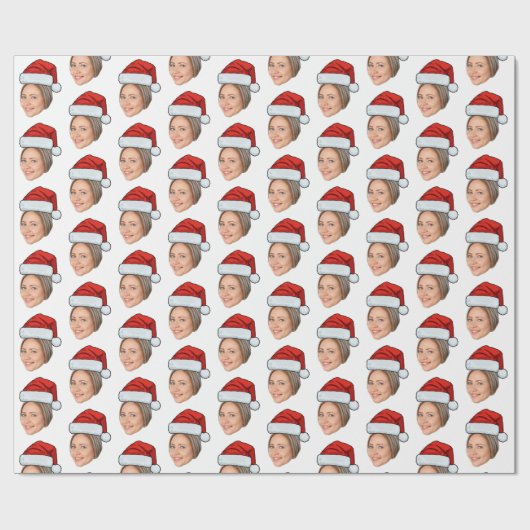 Aangepaste Gezichtsfoto Kerstman Hoed Kerstmis Cadeaupapier (Vlak)