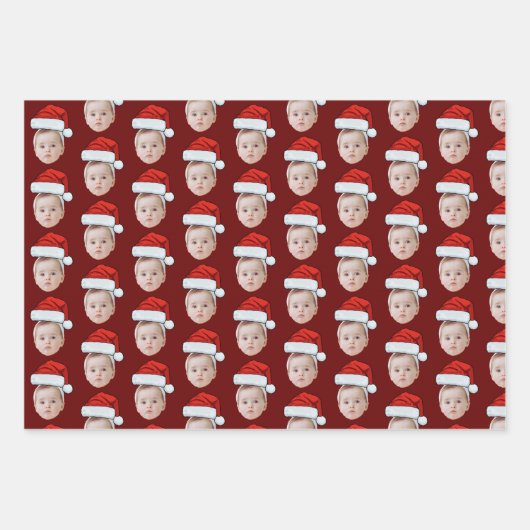 Aangepaste Gezichtsfoto Kerstman Hoed Kerstmis Inpakpapier Vel (Voorkant 3)