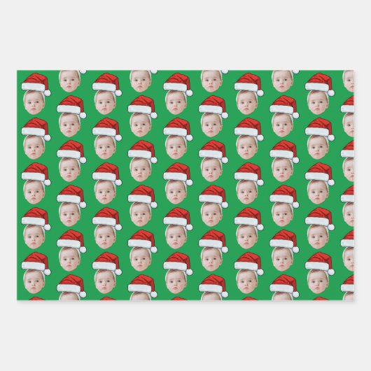 Aangepaste Gezichtsfoto Kerstman Hoed Kerstmis Inpakpapier Vel (Voorkant 2)
