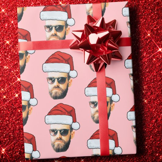 Aangepaste gezichtsfoto Santa Face Cadeaupapier