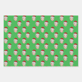 Aangepaste Gezichtsfoto Santa Hat Christmas Green Inpakpapier Vel (Voorkant)