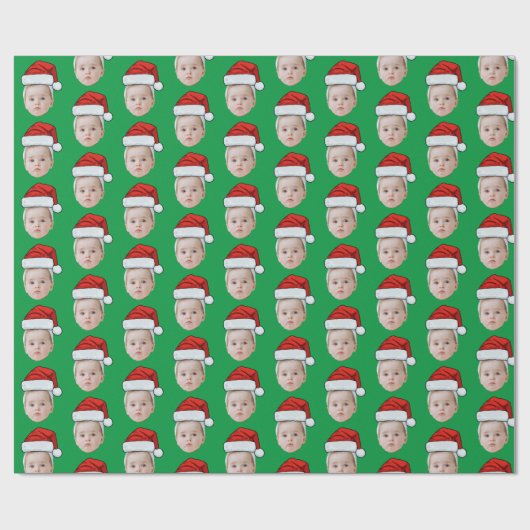 Aangepaste Gezichtsfoto Santa Hat Grappige Kerstmi Cadeaupapier (Vlak)