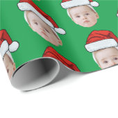 Aangepaste Gezichtsfoto Santa Hat Grappige Kerstmi Cadeaupapier (Rol Hoek)