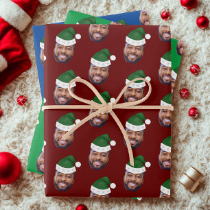 Aangepaste Gezichtsfoto Santa Hat Inpakpapier Vel