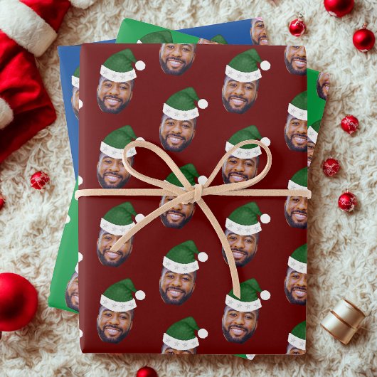 Aangepaste Gezichtsfoto Santa Hat Inpakpapier Vel