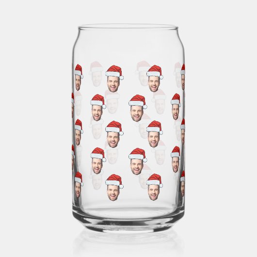 Aangepaste Gezichtsfoto Santa Hat Kerstcadeau Blikvorm Glas (Links)