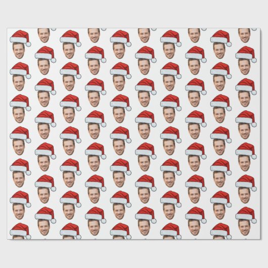 Aangepaste Gezichtsfoto Santa Hat Kerstcadeau Cadeaupapier (Vlak)