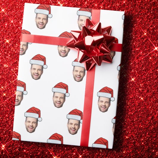 Aangepaste Gezichtsfoto Santa Hat Kerstcadeau Cadeaupapier