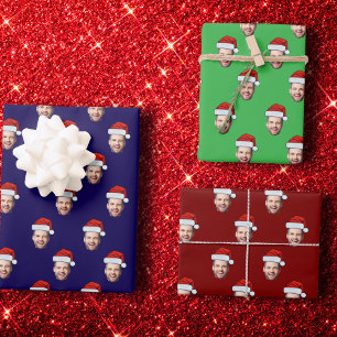 Aangepaste Gezichtsfoto Santa Hat Kerstcadeau Inpakpapier Vel