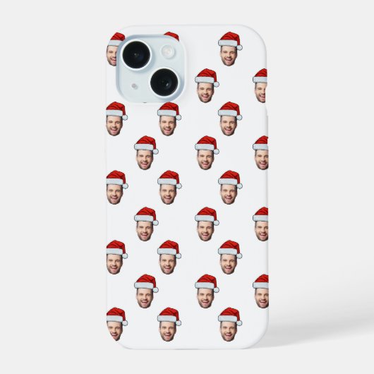 Aangepaste Gezichtsfoto Santa Hat Kerstcadeau iPhone 15 Case (Achterkant)