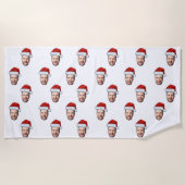 Aangepaste Gezichtsfoto Santa Hat Kerstcadeau Strandlaken (Voorkant)