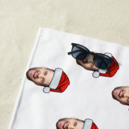 Aangepaste Gezichtsfoto Santa Hat Kerstcadeau Strandlaken