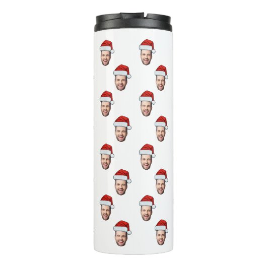 Aangepaste Gezichtsfoto Santa Hat Kerstcadeau Thermosbeker (Achterkant)