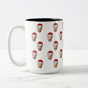Aangepaste Gezichtsfoto Santa Hat Kerstcadeau Tweekleurige Koffiemok