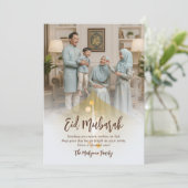 Aangepaste gezinsfoto Eid Mubarak Elegante Groet Feestdagenkaart (Staand voorkant)