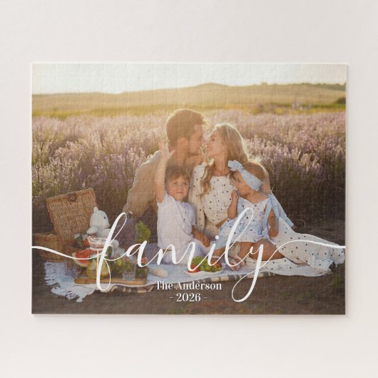 Aangepaste gezinsfoto – gepersonaliseerde achterna legpuzzel (Horizontaal)