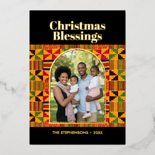 Aangepaste gezinsfoto KERSTFEEST ZEGEN Kente Goud Folie Feestdagenkaart