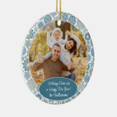 Aangepaste gezinsfoto Kerstmis Persoonlijke tekst Keramisch Ornament (Rechts)