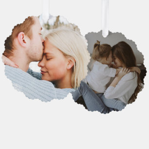 Aangepaste gezinsfoto met twee foto's Kerstmis Ornament Kaart