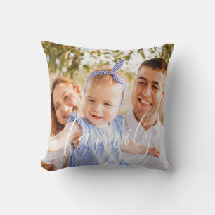 Aangepaste gezinsfoto monogram preppy streep kussen