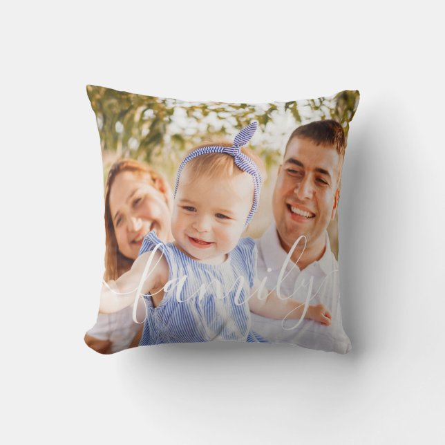 Aangepaste gezinsfoto monogram preppy streep kussen (Voorkant)
