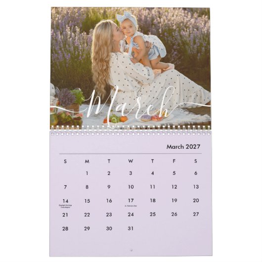 Aangepaste gezinsfoto | Persoonlijke zachte lavend Kalender (Mar 2027)