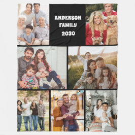 Aangepaste gezinsfotocollage Elegant zwart cadeau Fleece Deken