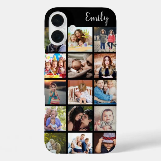 Aangepaste gezinsfotocollage en naam Case-Mate iPhone case (Achterkant)