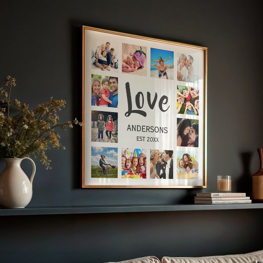 Aangepaste gezinsfotocollage gepersonaliseerd wit poster