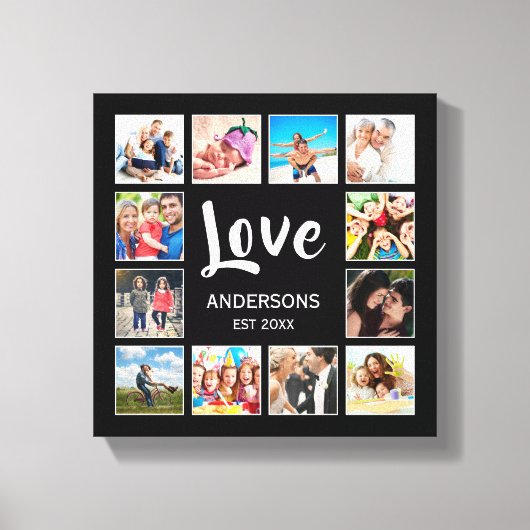 Aangepaste gezinsfotocollage gepersonaliseerd zwar canvas afdruk (Voorkant)