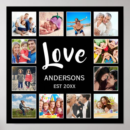 Aangepaste gezinsfotocollage gepersonaliseerd zwar poster (Voorkant)