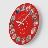 Aangepaste gezinsfotocollage Kerstmis Rood Grote Klok (Hoek)