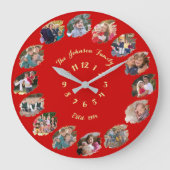 Aangepaste gezinsfotocollage Kerstmis Rood Grote Klok (Voorkant)