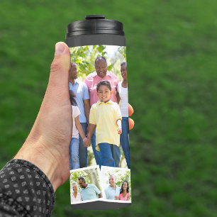 Aangepaste gezinsfotocollage met zigzag fotostrip thermosbeker