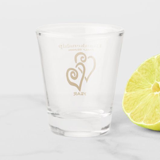 Aangepaste gezinshereniging Gold-gekoppelde hartku Shot Glas (Achterkant)
