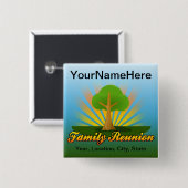 Aangepaste gezinshereniging, groene structuur met  vierkante button 5,1 cm (Voorkant /achterkant)