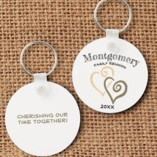 Aangepaste gezinshereniging Khaki Tan Linked Heart Sleutelhanger