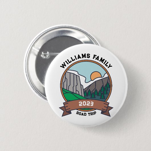 Aangepaste gezinshereniging Road Trip Mountain Ronde Button 5,7 Cm (Voorkant /achterkant)