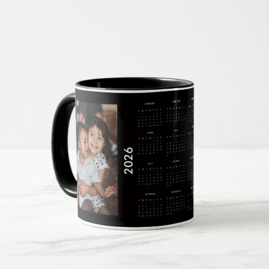 Aangepaste gezinskalender 2026 met 2 foto's mok (Voorkant links)