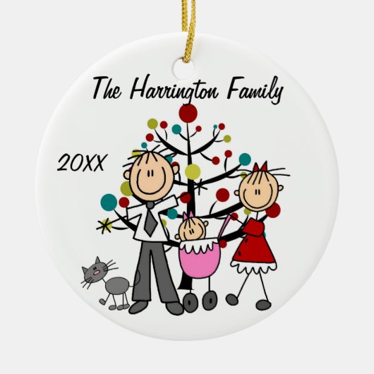 Aangepaste gezinsouders, babymeisje, kattenversier keramisch ornament (Voorkant)