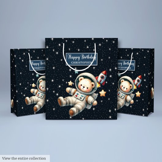Aangepaste Gift Bag met Teddy Bear Astronaut Desig Medium Cadeauzakje