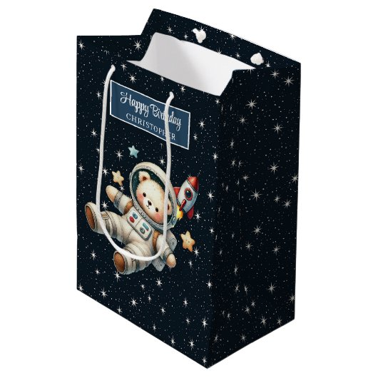 Aangepaste Gift Bag met Teddy Bear Astronaut Desig Medium Cadeauzakje (Voorkant Gekanteld)