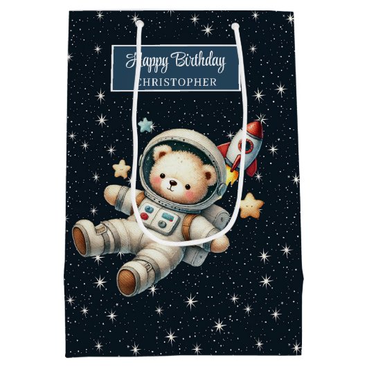 Aangepaste Gift Bag met Teddy Bear Astronaut Desig Medium Cadeauzakje (Achterkant)