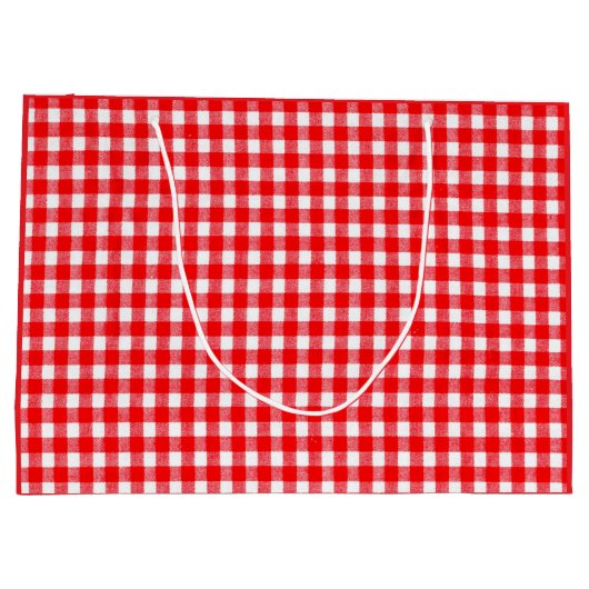 Aangepaste Gift Bag ROOD EN WIT GINGHAM CHEQUES Groot Cadeauzakje (Achterkant)